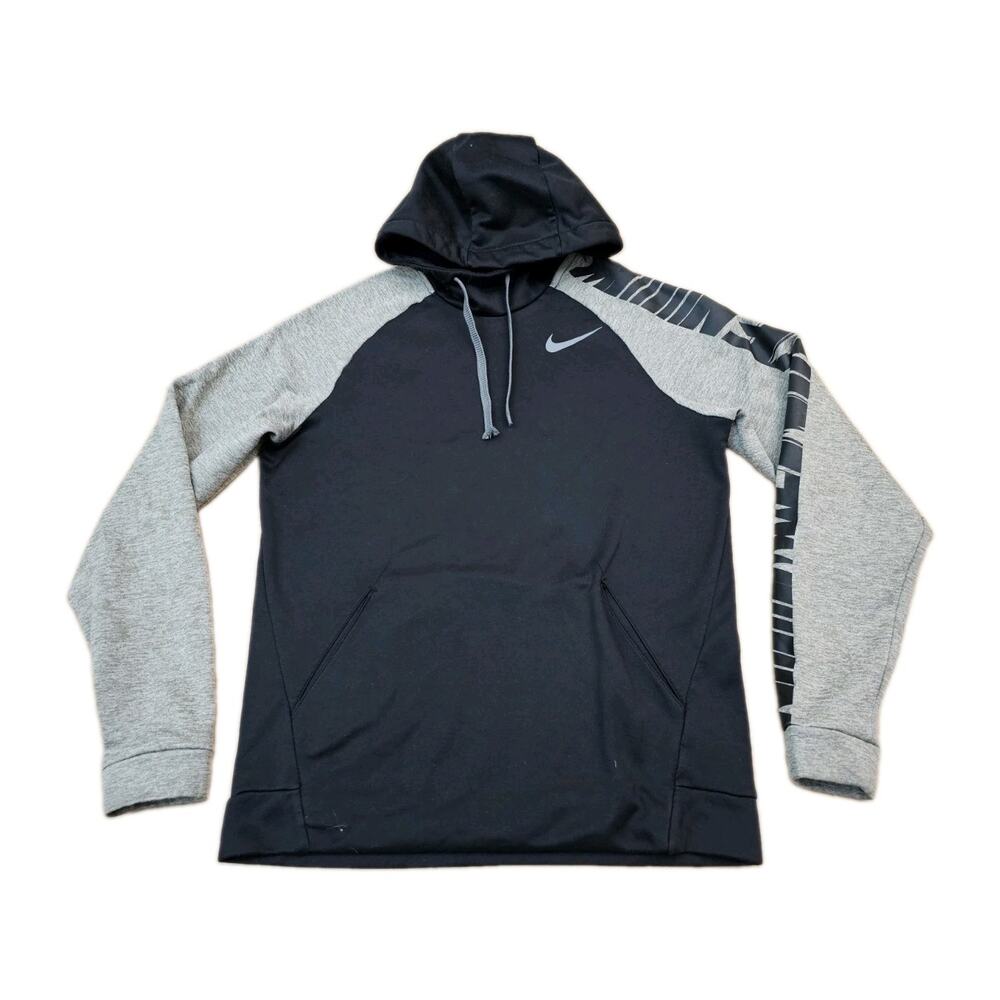 Nike Dri-FIT Hoodie Mens M Gray Black Therma Fleece Sportswear Outdoor Hiking